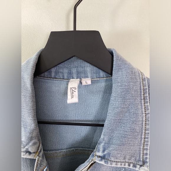 Elan tie-front jean dress L - Picture 2 of 9